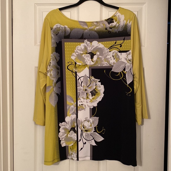 JM Collection mustard yellow with black and white flowers super soft EUC - Picture 7 of 7